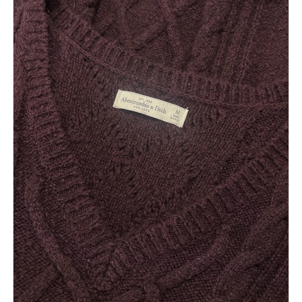 Abercrombie & Fitch Sz M Sweater Dress Cable Knit Maroon V Neck LS Fall‎ - Picture 8 of 12